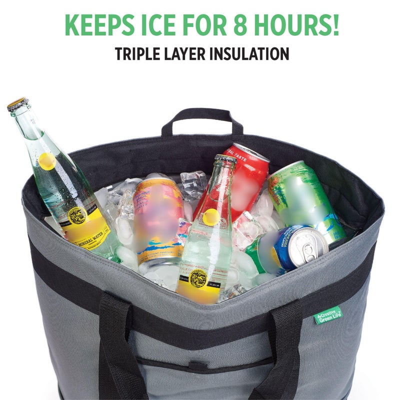 Creative Green Life Jumbo Insulated Cooler Bag (Gray) with HD Thermal Insulation - Premium, Collapsible Soft Cooler Makes a Perfect Insulated Grocery Bag, Food Delivery Bag, Travel Insulated Bag, or Beach Cooler Bags - Image 4